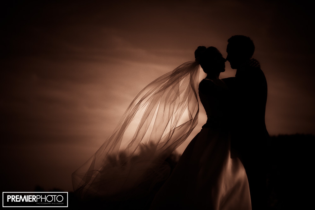 portrait of bride and froom at sunset