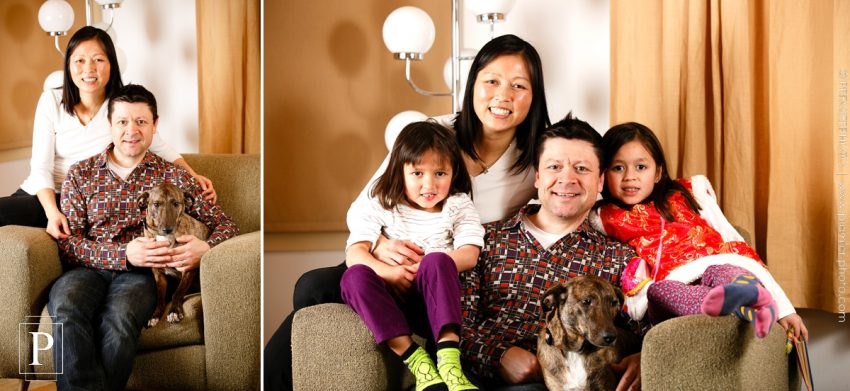 Mixed family of Chinese and American having a casual and relaxed portrait in the intimacy of their home