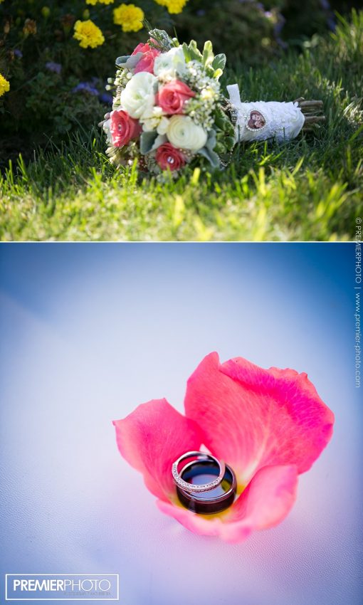 Bride's bouquet and wedding rings