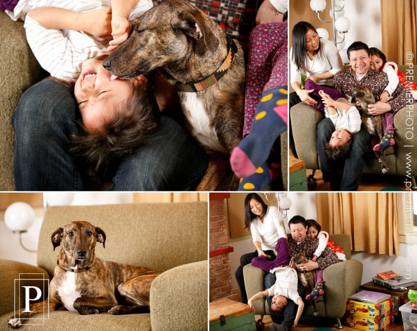 Mixed family of Chinese and American having a casual and relaxed portrait in the intimacy of their home